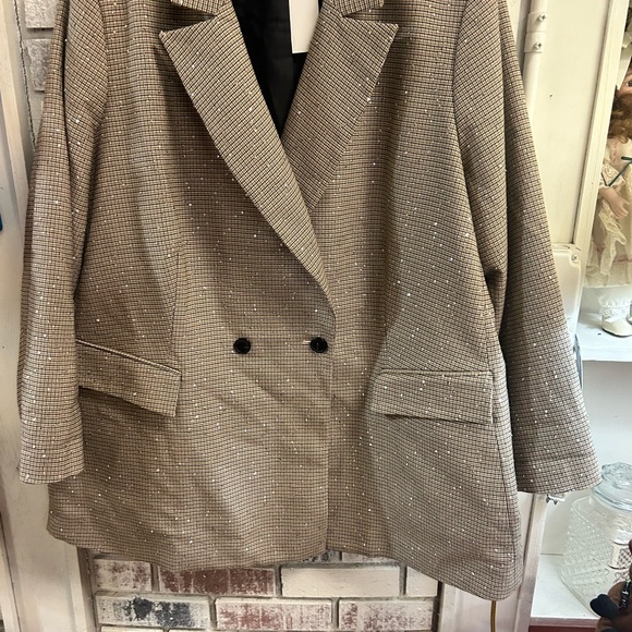 On 34th Ladies Size 20w Brown Black Sparkle Blazer - Picture 1 of 14